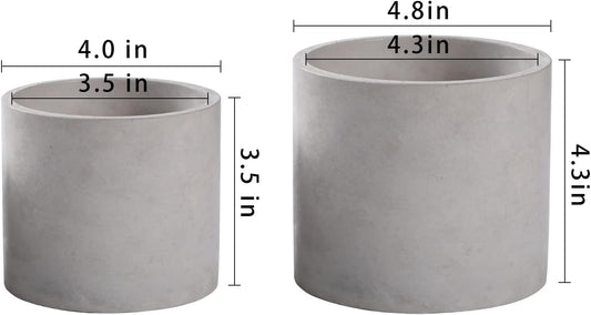 Ekirlin Planters for Indoor Plants, 3.5/4 Inch Plant Pots with Drainage Holes, Removable Rubber Stopper, Non-Slip Soft Pad - Grey Cement Concrete Planter for Most Indoor Outdoor Plants and Flowers