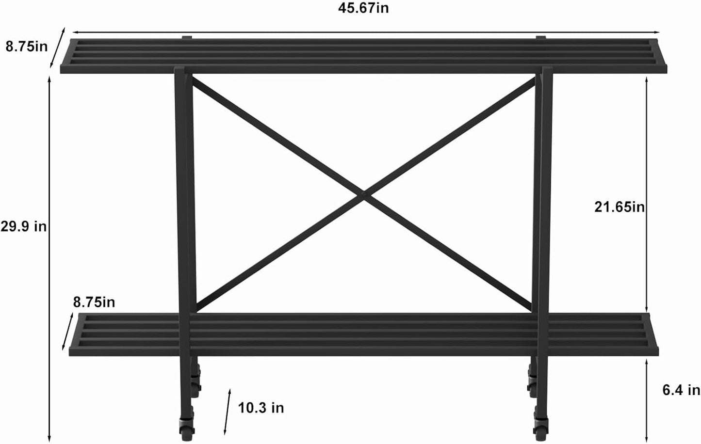 Zhongma 2 Tier Metal Sturdy Narrow Plant Stand with Wheels, Plant Stand Indoor and Outdoor, L45.67 x W10.3 x H29.9 inch, 440 LBS Capacity & Heavy Duty Construction.