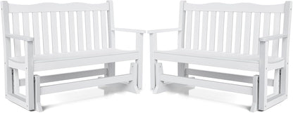 Stoog Outdoor Glider Benches Set of 2, All-Weather Patio Glider with 800 lbs Weight Capacity, Never Fade or Rot, for Porch, Backyard, and Garden, White
