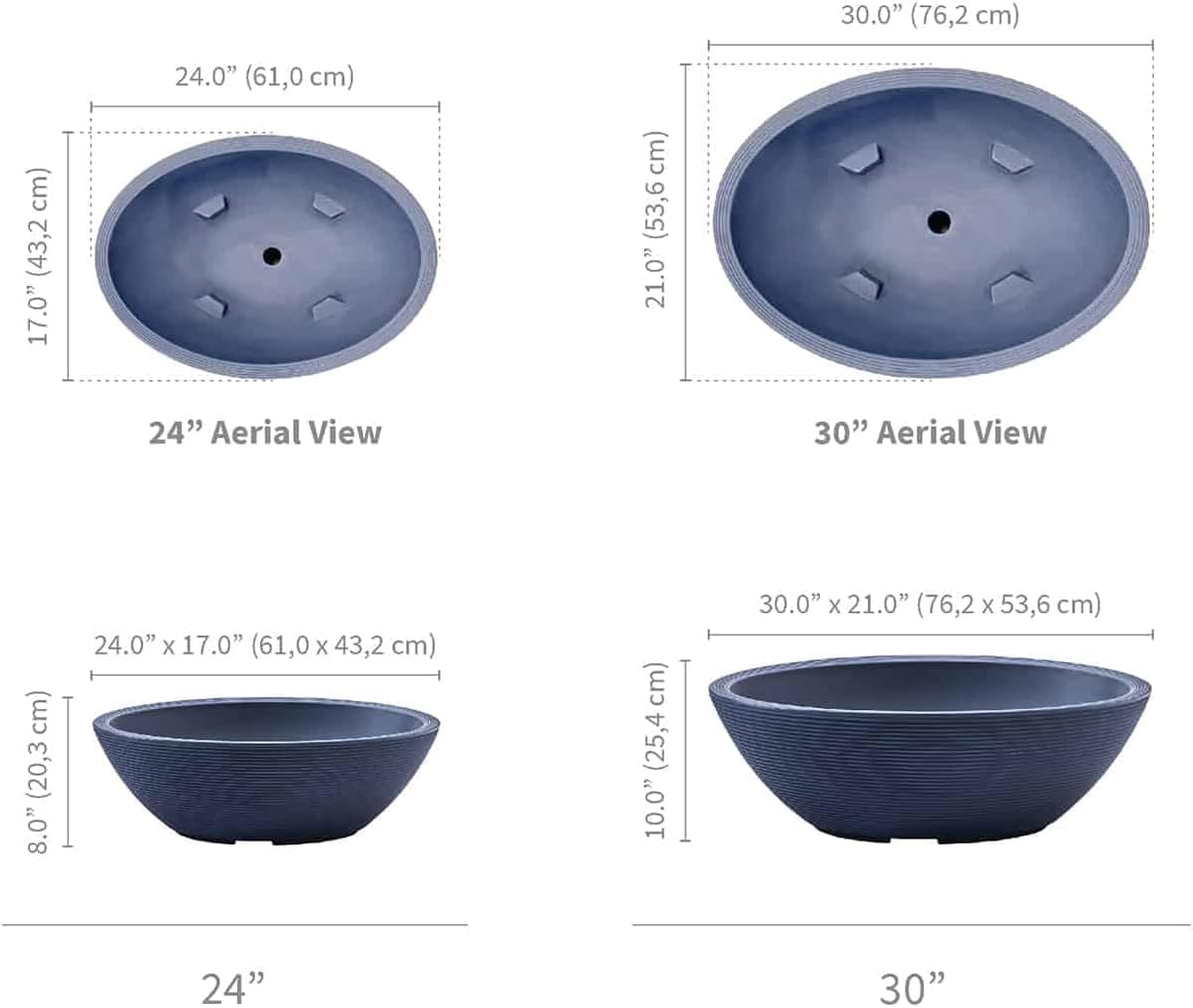 Crescent Garden Delano Oval Planter Bowl, Succulent Garden, Unique Indoor/Outdoor Double-Walled Plant Bowl with Plug- Oval Shape - 30" L x 21" W x 10" H (Old Bronze)