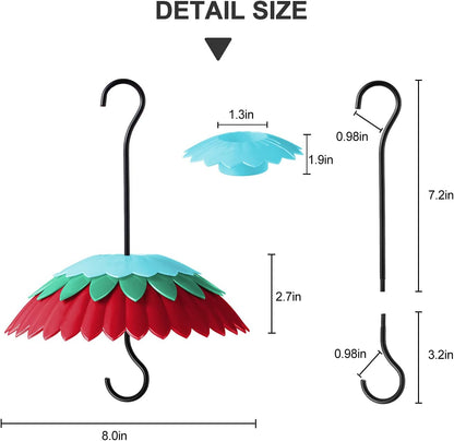 8" Bird Feeder Dome with Ant Moat, Skaithee 8" Bird Feeder Baffle with Ant Guard & Shepherd Hooks, Attract Hummingbirds & Anti Sun/Rain/Snow/Ants (Red 8 inches 20cm)