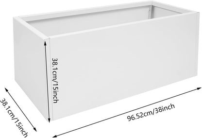 Steel Planter Box, 38" x 15" x 15" Rectangular Long Planter Metal Trough Box for Indoor Outdoor Tall Plants, Flowers or Shrubs (White)