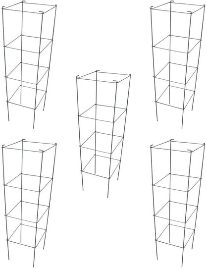 Galvanized Square Folding Tomato Cage Plant Support Stake Tower 12 inch by 46 inch, Pack of 5 Sets(