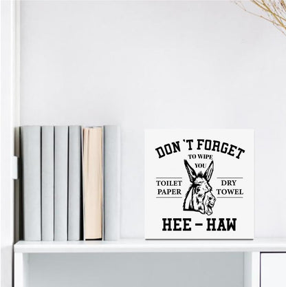 Funny Bathroom Signs Wooden Box Sign, Donkey Humorous wooden Signs, Don't Forget to Wipe Your Toilet Paper, Funny Bathroom Decor for Home Desk Shelf Tabletop Toilet