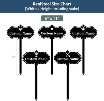 RealSteel – Customizable Seed & Plant Markers - Outdoor Herb Garden Stakes - Elegant Fruit/Vegetable Labels - Steel Plant Tags for Pots - Classy Design for Farmhouse/Greenhouse – Watering Can Icon