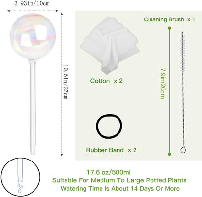 17 Oz 2 Weeks Glass Plant Watering Globes Large for Indoor Outdoor Potted Plants Self Watering Planter Insert Bulbs Water Plants While Away Vacation Devices (Iridescent Large 2-Pack)