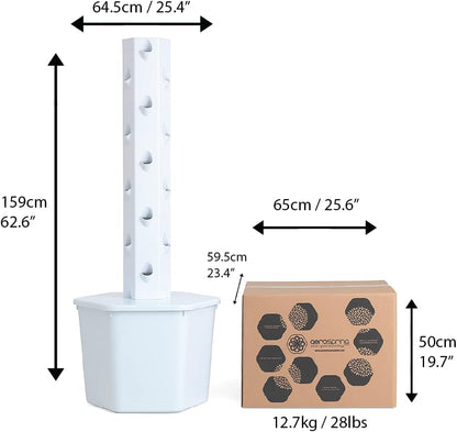 Standard Outdoor Vertical Hydroponic Growing System Kit, Grow 27 Large Lettuce, Vegetables, Herbs, Fruit | 20 Gallon Water Tank, 20' Pump Cable, Smart WiFi Timer | Easy Assembly & Use