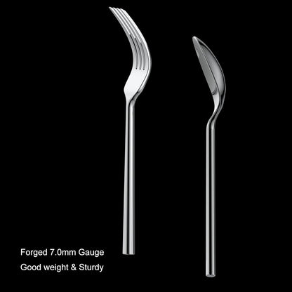 Alata Potter 60-Piece Forged Silverware Set Stainless Steel Flatware Set Cutlery Set, Service for 12, Mirror Finish, Dishwasher Safe