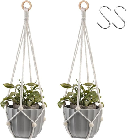 Artilady Hanging Planter for Indoor Plants Macrame Plant Hanger Large Hanging Plant Holder with Adjustable Beads Plants Basket White Rope Boho Plant Wall Decor