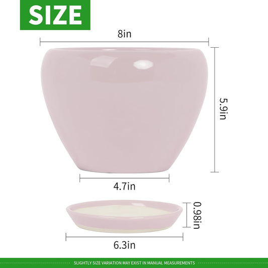 Deep Dream 8 Inch Plant Pots- Ceramic Pots for Plants with Drainage Hole and Saucer, Large Planter Pot for Indoor Plants Outdoor Decor, Pink