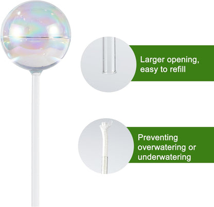 4PCS Extra Large Plant Watering Globes, 13 oz Up to 15 Days Light Iridescent Glass Self Water Bulbs for Indoor Outdoor Plants, Vacation Automatic Planter Waterer System Self-Watering Stakes