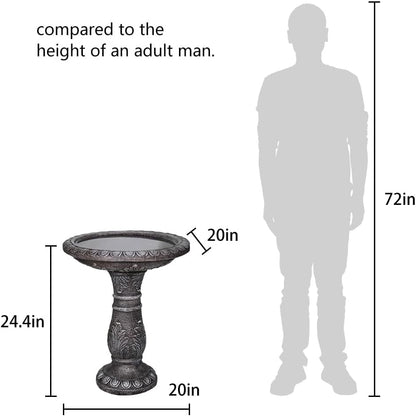 Concrete Bird Bath for Outdoors - 24.4" H * 20" Φ Bird Bath for Outside, Classical Birdbath Patio Decor