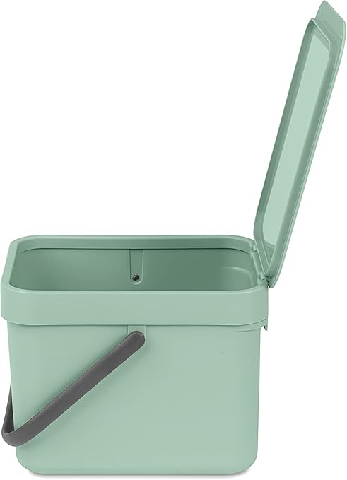 Brabantia Sort & Go Kitchen Countertop Food Scraps Compost Bin | XS / 1.6 Gal / 6L | Jade Green | Removable Stay-Open Lid, Carry Handle, Easy-Clean Recycling Box | Wall-Mounting Bracket Included