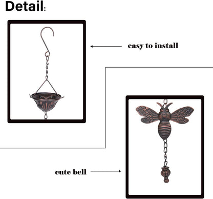 8.5Ft Bee and Cup Rain Chain Outdoor Decorative Rain Gutter Drain Rain Catcher Gutter Chain