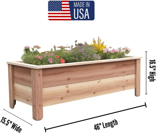 Handmade Custom Heavy Duty Rectangular Raised Cedar Wood Garden Planter Box – 46", 36", 24" – Indoor/Outdoor Farmhouse Style for Flowers & Vegetables – Made in USA (46" L x 15.5" W x 16.5" H)