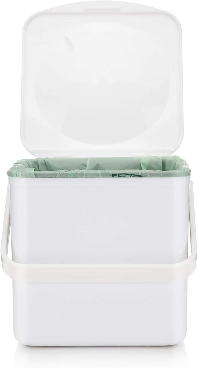 Minky Homecare Kitchen Compost Bin – Countertop Food Waste Caddy with Easy Wipe Clean Interior – Made in The UK - 3.5L (0.9 gal.) (White)