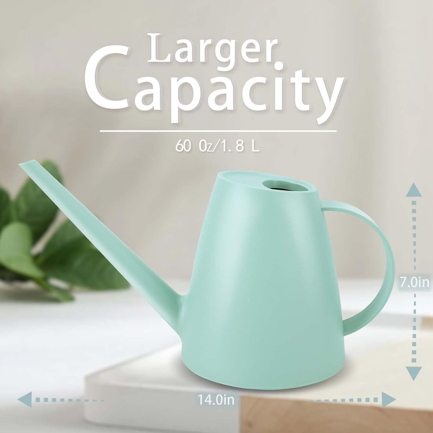 Qilebi Long Spout Small Watering Can for Indoor & Outdoor Plants, House Plant, Garden Flower, 1. 8L 1/2 Gallon (Green)