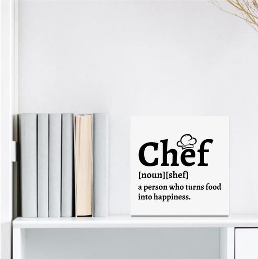 Kitchen Signs Wooden Box Sign, Chef Definition Quotes Wooden Signs, Chef Gift for Men Women, Kitchen Decor for Home Desk Shelf Tabletop 5 X 5 Inches
