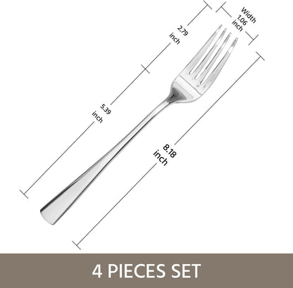 KINGSTONE 4 Piece Dinner Forks Set, 18/10 Stainless Steel Forks, Silver Food Grade Fork Set of 4, Metal Forks for Home, Kitchen, Weddings, Parties or Restaurant, Dishwasher Safe-8.18inches