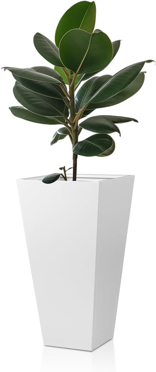 Tall Tapered Planter Front Porch Taper Metal Modern Flower Plant Pot White Square Galvanized Steel Planter 30 in Indoor Outdoor for Garden Patio Grande Plant Tree Commercial Residential Heavy Duty
