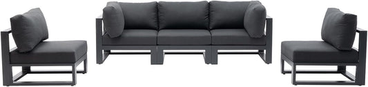 5 Pieces Outdoor Modular Sectional Set Aluminum Patio Conversation Sofa Sets, Armless Sofas with Dark Grey Cushions
