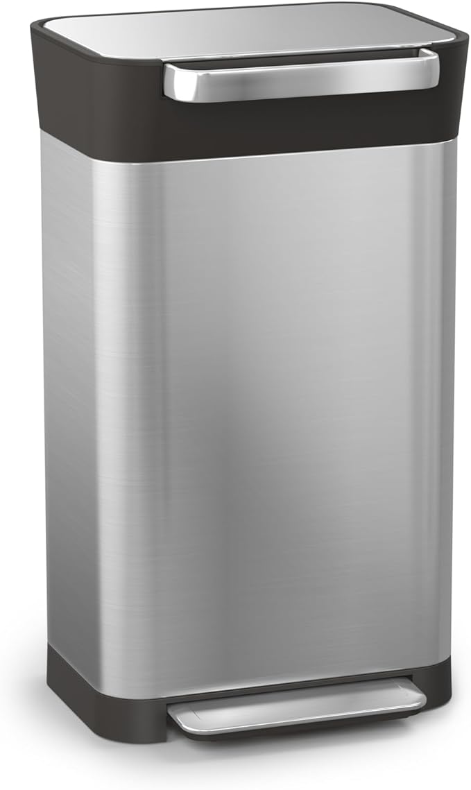Joseph Joseph Intelligent Waste Titan Trash Can Compactor with Odor Filter, Compacts up to 3x trash, 30L/7.9 Gallons, Stainless Steel