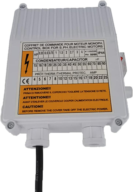 110V/60Hz Submersible Well Pump Control Box - 0.75KW 1HP Accessories with Starter Switch, Controller & Thermal Protection Circuit Breaker
