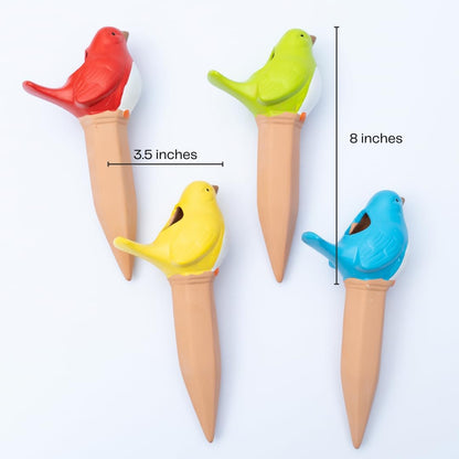 Plant Watering Devices, Plant Waterer Self Watering Terracotta Bird Spikes Automatically Water Indoor and Outdoor Plants While On Vacation (4pc) Plus Free Moisture and pH Sensor