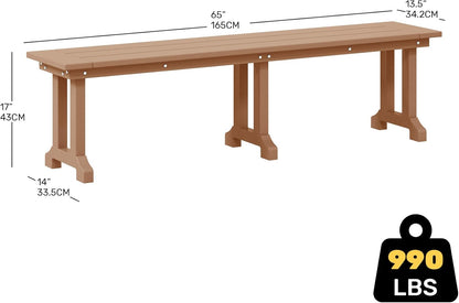 Outdoor Benches Weatherproof, Park Long Bench Poly Lumber Backless for Entryway Front Porch Garden Bench Seat for Patio, Teak