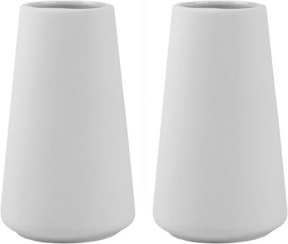Simple Vase for Flowers Plants, Matte Vases for Modern Table Shelf Home Decor Wedding Boho Decor, 6" H Frosted Elegant Ceramic Vase for Pampas Grass Fluffy Stem Bouquet Lavender Flowers (White, 2)