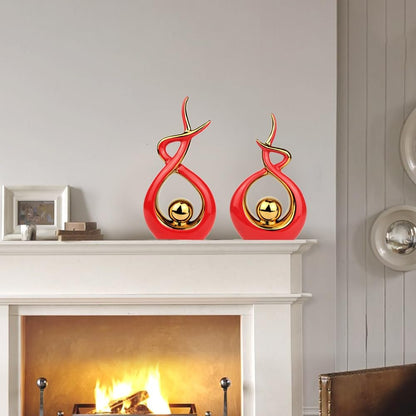 Norrclp Home Decor Modern Abstract Art Ceramic Statue Table Decorations for Dining Room Living Room Office Centerpiece (Red and Gold, Large)