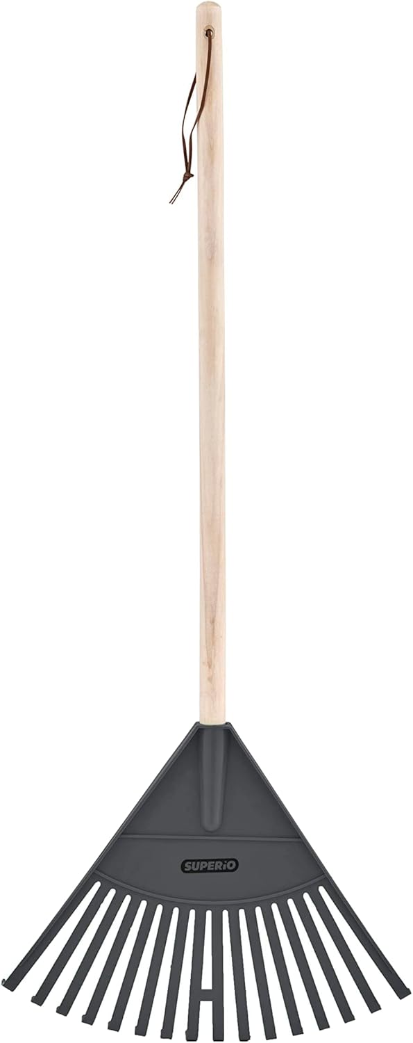 Superio Kids Rake with Hardwood Handle, Durable Plastic Head to Sweep Leaves in Lawn and Tidying Up The Garden, 34" (Kid Size, Grey, 1-Pack)