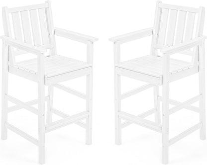 Adirondack Bar Chair Set of 2, HDPE Tall Adirondack Chairs Bar Stools with Footrest, Outdoor Bar Height Stool Chair Set, HDPE Patio Barstools Set for Balcony, Porch, Deck, Pool, Pearl