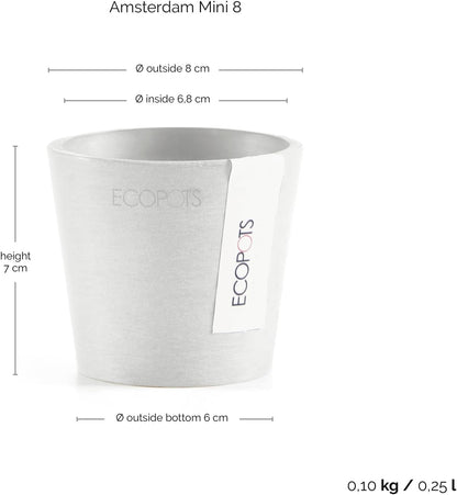 Ecopots Amsterdam Mini Durable Modern Round Recycled-Based Composite Flower Pot Planter, Pure White, 3"