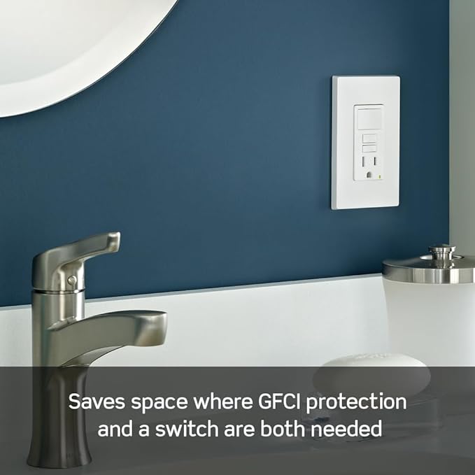 Leviton GFCI Combination Outlet with Switch, 15 Amp, Self Test, Tamper-Resistant with LED Indicator Light, Saves Space, GFSW1-T, Light Almond