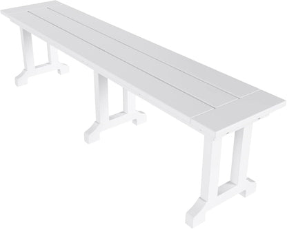 WestinTrends Malibu 65" Outdoor Dining Bench, All Weather Resistant Poly Lumber Patio Garden Bench Trestle Long Bench for Both Outdoor and Indoor, White