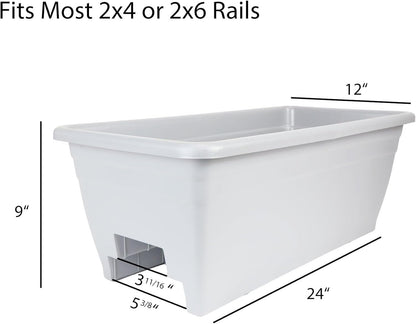The HC Companies Deck Railing Planter Box w/Removable Drain Plugs - Lightweight & Weatherproof Plastic Flower Box - Balcony Planters for Railing and Fence (24”, Sandstone)