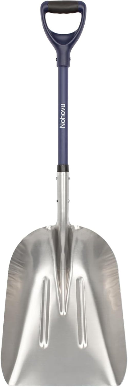 Aluminum Snow Shovel - Large Capacity Driveway Snow Removal Tool, Fiberglass D-Handle, 45 Inch Blade