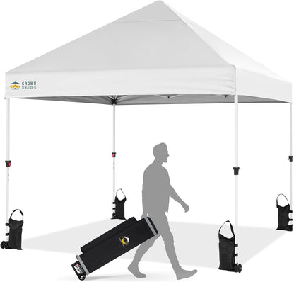 CROWN SHADES 8x8 Pop Up Canopy Tent,Commercial Canopy Tent Heavy Duty with 4" Wheels,4 Upgraded Weights,Patented Centerlock,400D Strength Oxford Fabric, Sto'N Go Bag,for Parties, Events, Camping,White