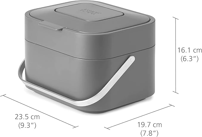 Joseph Joseph Stack Kitchen Food Intelligent Waste Compost Caddy Recycling Bin with Odor Filter, 4 Litre / 1 Gallon - Stone