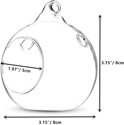 12 Pcs 3.15"/ 8cm Hanging Glass Tealight Holder Globe Plant Terrariums Glass Orbs Air Plants Tea Light Candle Holders Home Decor Indoor Outdoor Garden (with 2 Holes, 9 Pcs + 3 Pcs)