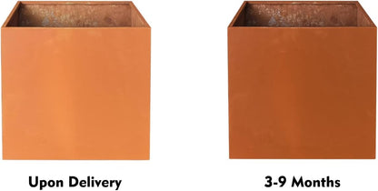 Corten Steel Planter Metal Square Planter Tall Cube Rustic Steel Planters 27.6 Inch Durable Antique Detached for Outdoor Commercial Residential Garden Patio Deck and Backyard