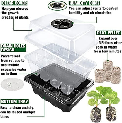 Halatool Seed Starter Kit 8 Pack 96 Cells Black Seed Starter Tray with 100 PCS Peat Pellets for Seedlings Organic Seed Stater Soil Pods for Planting Vegetables Plant, Flowers