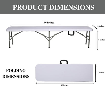Plastic Folding Bench - Portable Bench Used for Indoor, Outdoor, Picnic, Party, Camping, Dining Seat, Garden Soccer Multipurpose Entertaining Activities, White (1, White, 8 Feet)