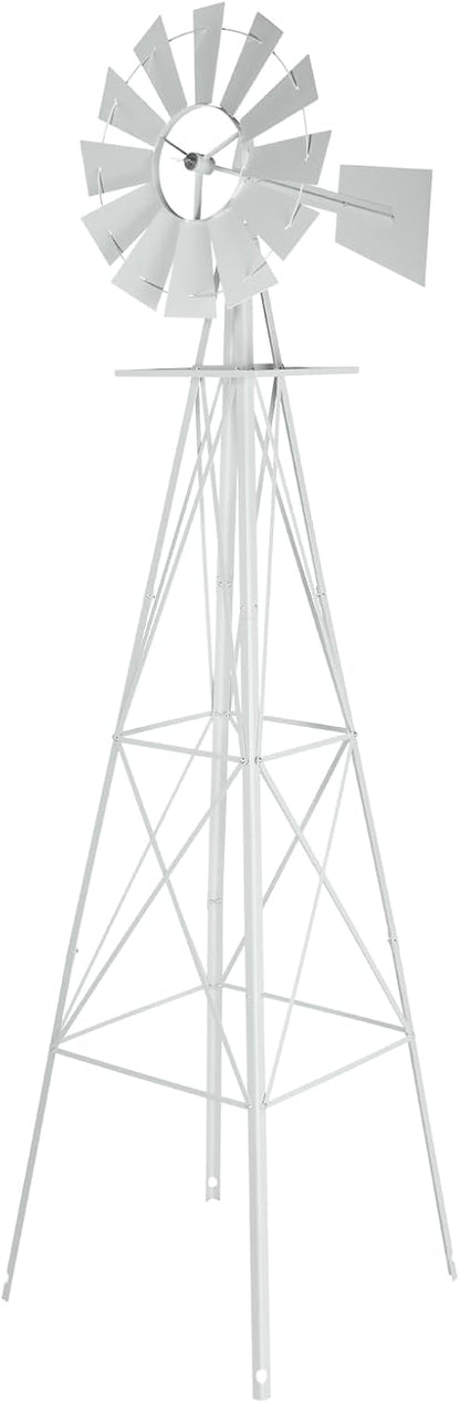 VINGLI 8FT Ornamental Windmill Backyard Garden Decoration Weather Vane, Heavy Duty Metal Wind Mill w/ 4 Legs Design,White