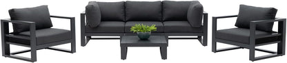 Outdoor Conversation Set 6 Pieces Aluminum Patio Furniture Modular Sectional Sofa Set with Armchairs, Square Coffee Tables, Dark Grey Cushions