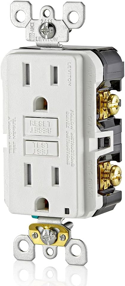 Leviton GFCI Outlet,15 Amp,Self Test,Tamper-Resistant with LED Indicator Light,Protection from Electric Shock and Electrocution,GFTR1-W,White,(Pack of 10)