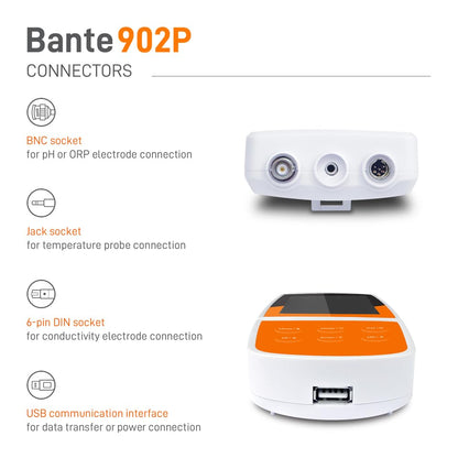 Bante 902P Portable pH Conductivity Meter | Multi-Parameter Meter for Measuring pH, Conductivity, TDS, Salinity, Resistivity, ORP and Temperature | Accuracy ±0.002 pH, ±1% F.S.
