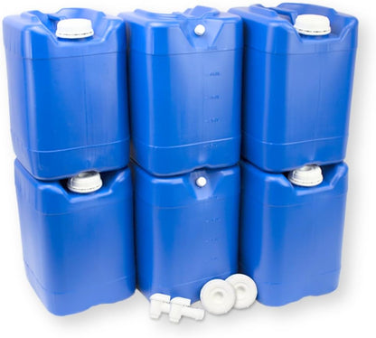 5-Gallon Stackable Water Storage Containers, w/Lids + Spigots, Easy Fill, Survial Supply, Emergency Water Storage for Camping and Disaster Preparedness, RV, Camping, 30 Gallon (6 Tanks Set)