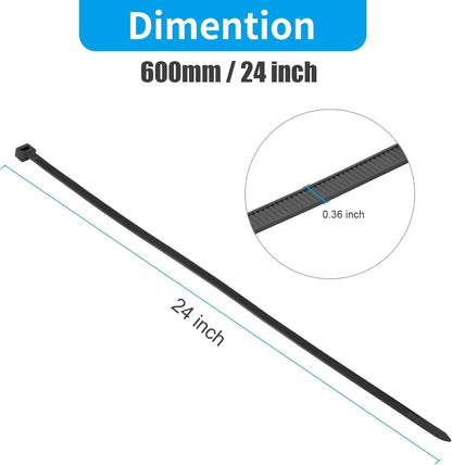 XINGO 24 Inch Black Large Zip Ties Heavy Duty 500 Pack, 200 LBS Ultra Strong Plastic Wire Ties, Large Cable Ties Extra Long Tie Wraps, Indoor and Outdoor UV Resistant